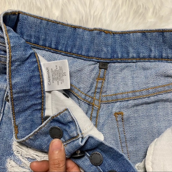 Carmar Distressed Denim Shorts Button Fly Size 25 - Picture 3 of 7